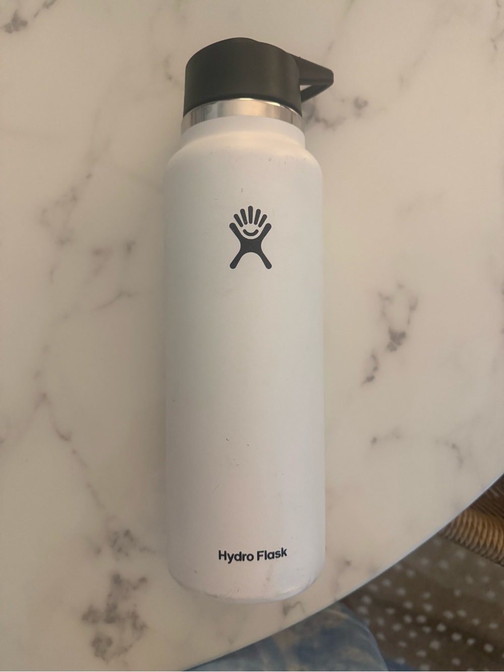 Hydro Flask White Bottle with Black Lid and Logo